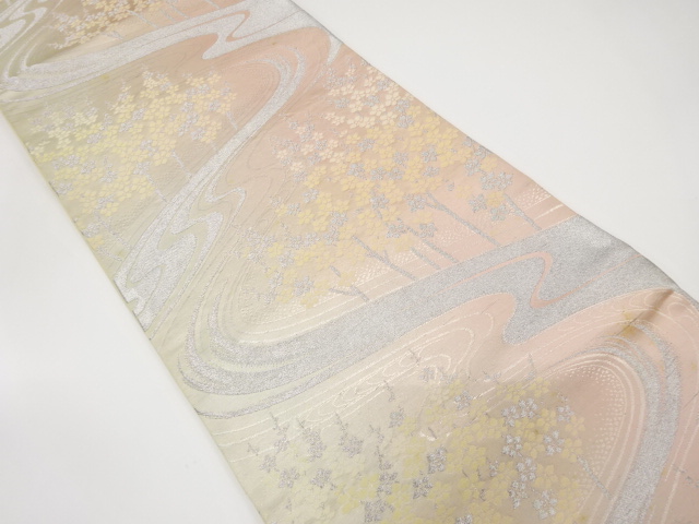 JAPANESE KIMONO / ANTIQUE FUKURO OBI / SILK / WOVEN BRANCH FLOWER